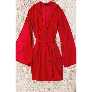 Red Split Sleeve Blazer Dress